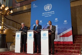 UN delegates from 80 nations gathered at Lancaster House in London for the annual UN Peacekeeping Defence Ministerial. Pictured left to right. UN Under Secretary General Herve Lasdous, Michael Fallon UK Secretary of State for Defence and Atul Khare UN Und