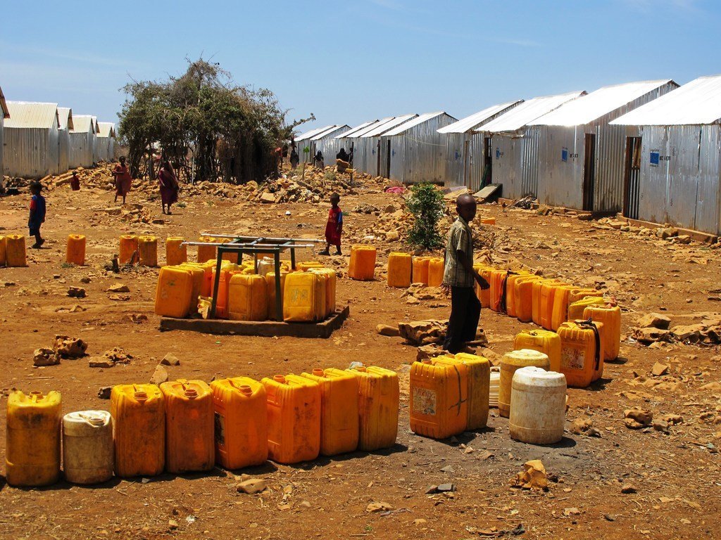In this file photo, plastic jerrycans wait to be filled at an IDP camp in Baidoa, some 200 kilometres west of capital Mogadishu. The region has been affected by recurrent natural disasters as well as violence by armed groups.
