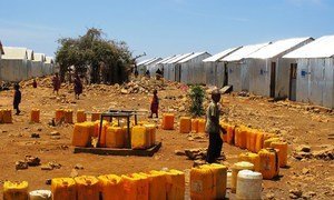 In this file photo, plastic jerrycans wait to be filled at an IDP camp in Baidoa, some 200 kilometres west of capital Mogadishu. The region has been affected by recurrent natural disasters as well as violence by armed groups.