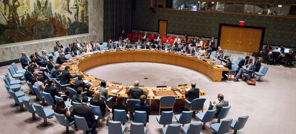 A wide view of the Security Council as Martin Kobler, Special Representative of the Secretary-General and Head of the UN Support Mission in Libya (UNSMIL), briefs the Council on the situation in Libya.