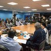 Wide view of a press conference by two Commissioners of a three-member team from the UN Commission on Human Rights, at the end of their South Sudan trip on 15 September 2016.