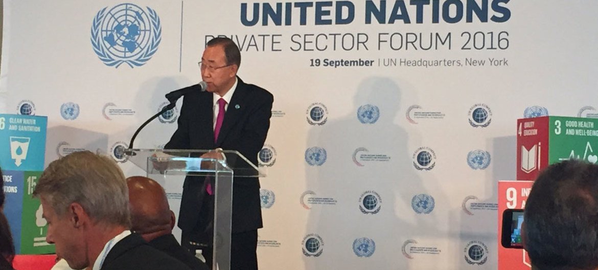 Secretary-General Ban Ki-moon addresses the UN Private Sector Forum.