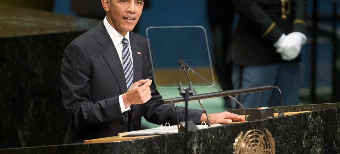 الرئيس الأمريكي باراك أوباما في المناقشة العامة للدورة الحادية والسبعين للجمعية العامة. المصدر: الأمم المتحدة / مانويل الياس