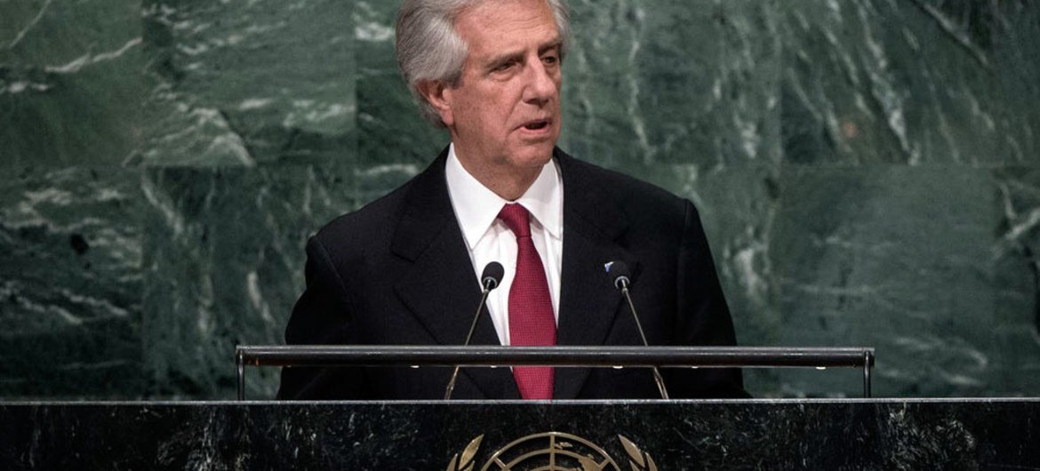 El presidente de Uruguay, Tabaré Vázquez, en una intervención ante la Asamblea General de la ONU. Foto archivo: ONU/Kim Haughton