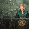 Michelle Bachelet, durante su intervención en la última sesión de la Asamblea General de la ONU, en septiembre de 2016. Foto: ONU/Cia Pak