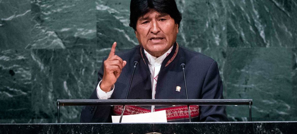 El presidente de Bolivia, Evo Morales, participó en el evento de alto nivel para celebrar los 10 años de la Declaración de los Derechos de los Pueblos Indígenas  Foto Archivo:ONU/Amanda Voisard