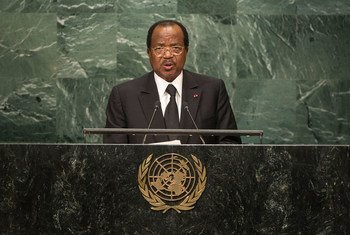 Le Président du Cameroun, Paul Biya, devant l'Assemblée générale des Nations Unies. Photo ONU/Cia Pak