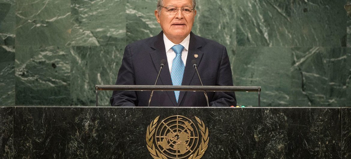 Salvador Sánchez, presidente de El Salvador, en la Asamablea General. Foto: ONU/Cia Pak