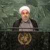 伊朗总统鲁哈尼在联大一般性辩论会上发表讲话。联合国图片/Cia Pak