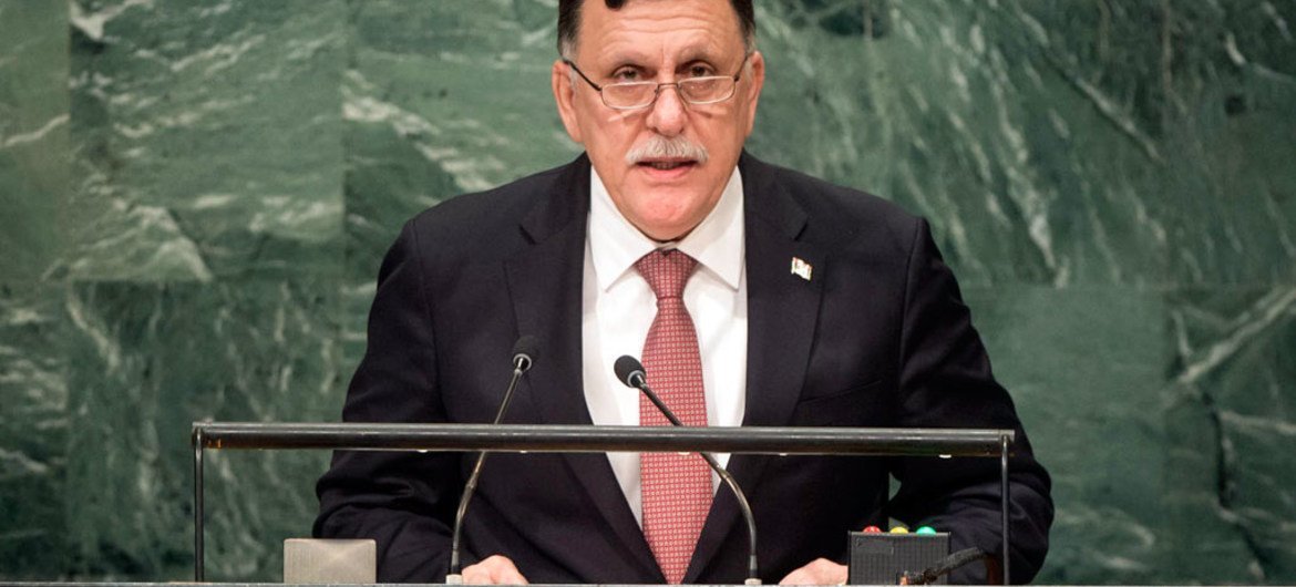 Le Président du Conseil de la présidence du gouvernement d’entente nationale de la Libye, Faiez Mustafa Serraj, s’exprime lors du débat général de la 71ème session de l’Assemblée générale de l’ONU. Photo ONU/Cia Pak