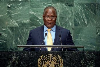 Le Président d'Haïti par intérim, Jocelerme Privert, devant l'Assemblée générale des Nations Unies. Photo ONU/Cia Pak