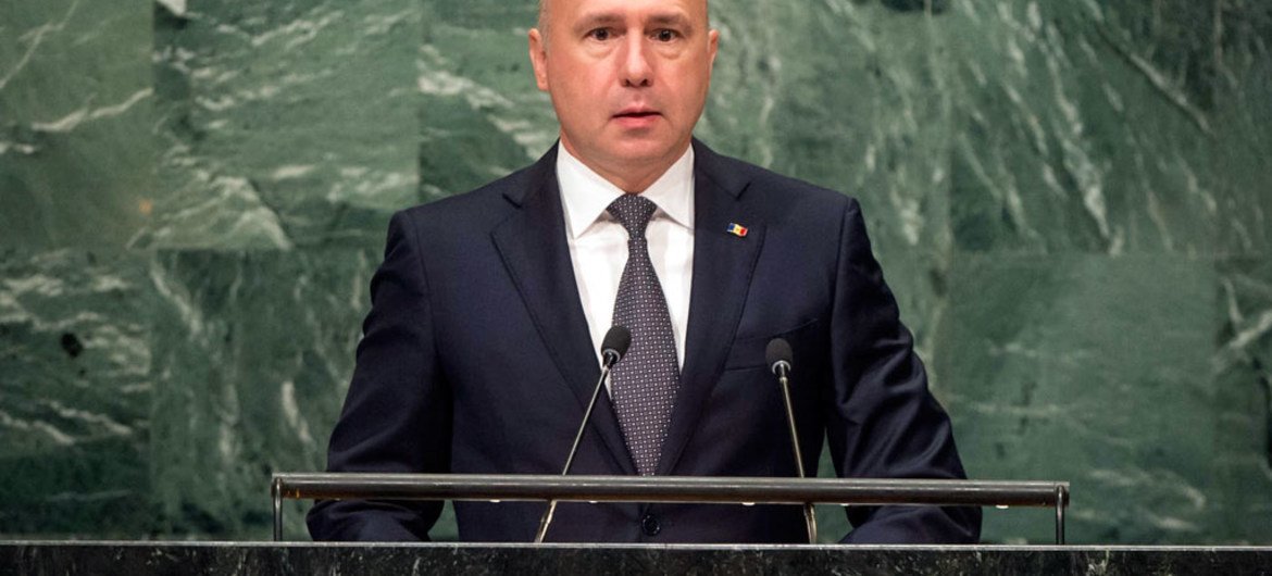 Премьер-министр Республики Молдова Павел Филип выступает на 71-й сессии Генеральной Ассамблеи ООН. Фото ООН/Сиа Пак