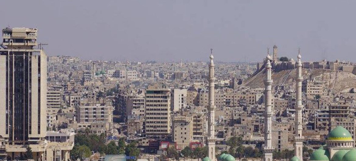 Vue aérienne de la ville d'Alep, en Syrie; Septembre 2016.