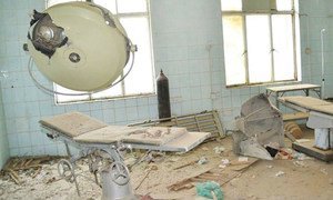 A severely damaged health facility in Taiz, Yemen.