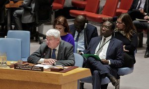 Le Secrétaire général adjoint aux opérations de maintien de la paix, Hervé Ladsous, briefe le Conseil de sécurité sur la situation au Darfour, Soudan. Photo ONU/Evan Schneider