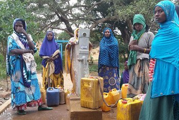Des femmes remplissent des jerricanes à un point de collecte d'eau dans la région d'Oromia en Ethiopie.