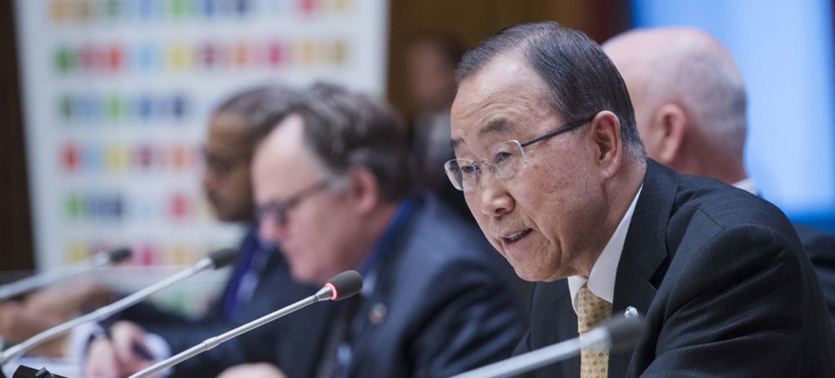 At UN Headquarters, Secretary-General Ban Ki-moon addresses the High-level meeting on Financial Solutions for the Sustainable Development Goals (SDGs).