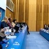 Executive Director of UNODC Yury Fedotov (left) addresses the eighth session of the Conference of the Parties to the UN Convention on Transnational Organized Crime.