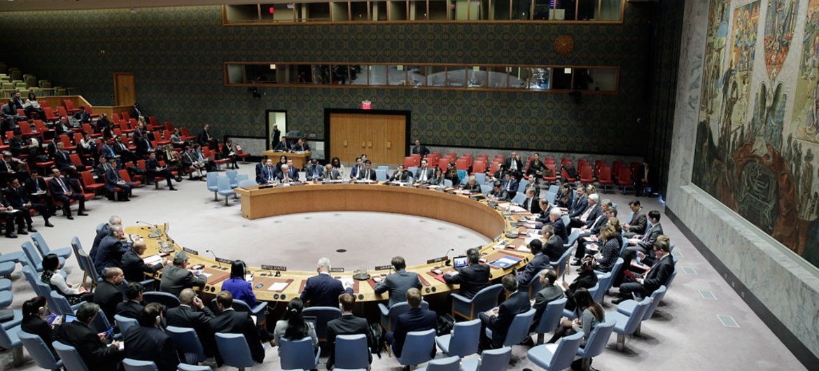 安理会会议现场。联合国图片/Evan Schneider