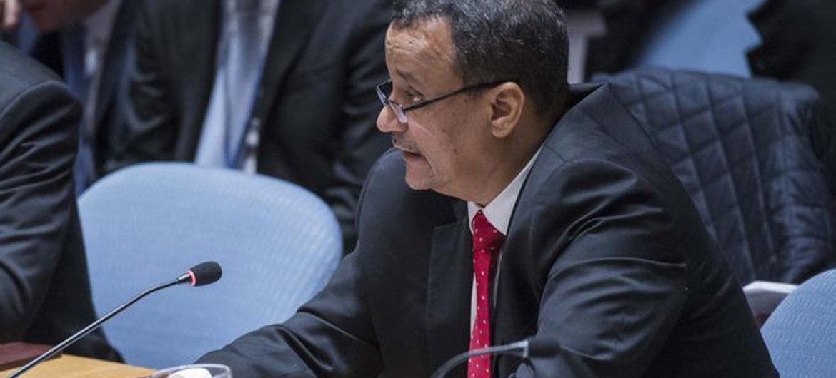 L'Envoyé spécial du Secrétaire général de l’ONU pour le Yémen, Ismail Ould Cheikh Ahmed, briefe le Conseil de sécurité. Photo ONU/Amanda Voisard