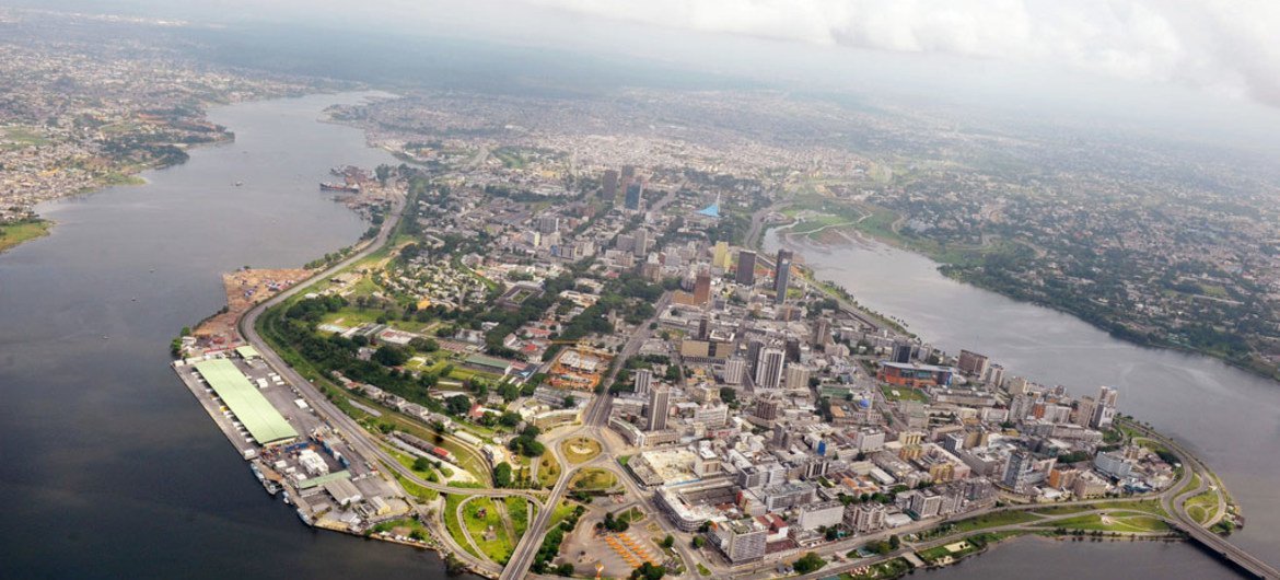 Aerial view of the district of Plateau in Abidjan, Côte d'Ivoire.