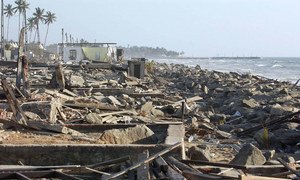 A view of the vast destruction of Moratuwa, a coastal town in the Southwest of Sri Lanka, caused by the 2004 Indian Ocean tsunami.