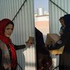 UNFPA distributes dignity kits, containing hygiene items, to preserve the dignity of women and girls fleeing Mosul, Iraq.