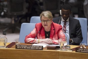 الممثلة الخاص للأمين العام ورئيسة بعثة الأمم المتحدة في جنوب السودان، إيلين مارغريت لوي، في مجلس الأمن. المصدر: الأمم المتحدة / جى سي ماكلوين