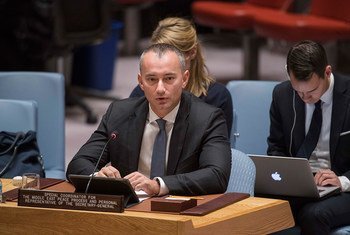 Le Coordonnateur spécial de l'ONU pour le processus de paix au Moyen-Orient, Nickolay Mladenov, devant le Conseil de sécurité. Photo ONU/Amanda Voisard (archives)