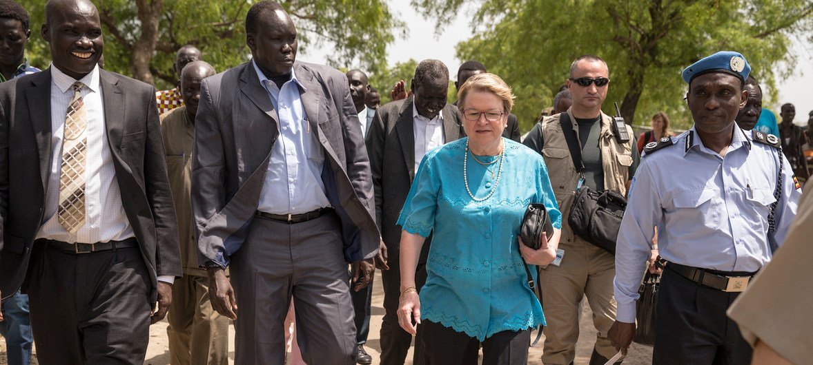 The Special Representative of the UN Secretary-General (SRSG) for South Sudan Ellen Margrethe  Løj, visiting Pibor Town  in South Sudan where she met with senior local officials including David Yau Yau.
