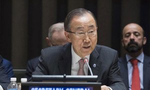 Secretary-General Ban Ki-moon addresses an informal meeting of the General Assembly on the United Nations’ new approach to cholera in Haiti.