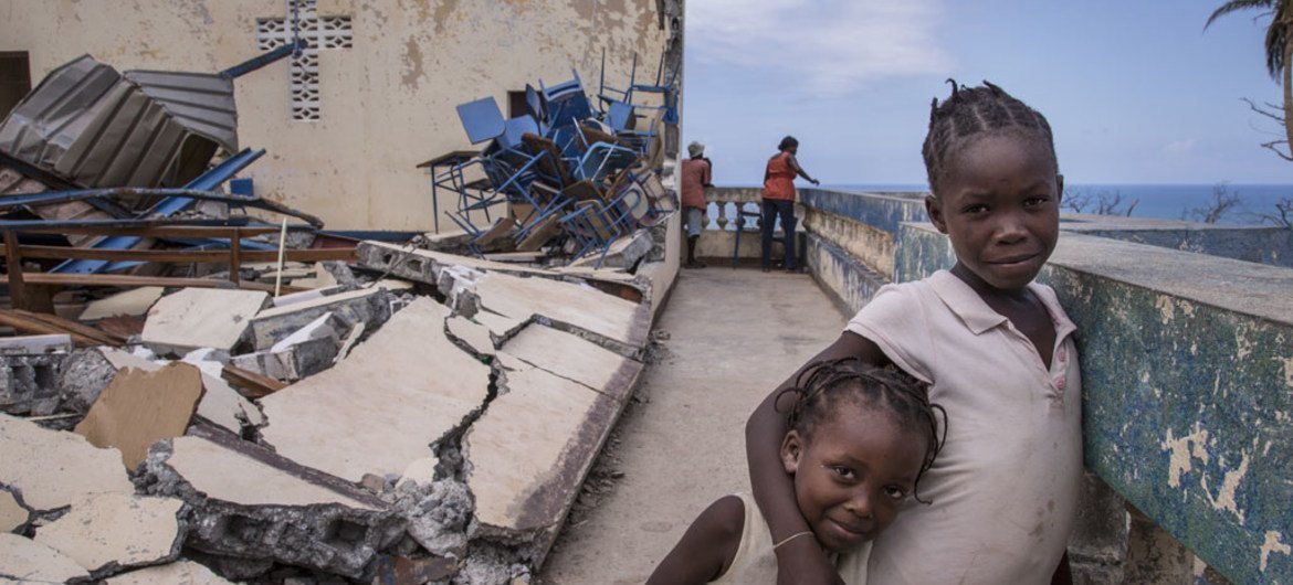 In Jérémie, Haiti, children play at the Église Chrétienne Nan Lindy. Hundreds of people have sought temporary shelter at the church after countless homes were destroyed by Hurricane Matthew.