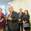 On his first day at work, António Guterres, the new United Nations Secretary-General, addresses staff members.