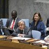 Генеральный секретарь ООН Антониу Гутерриш выступает на заседании Совета Безопасности. Фото ООН/Рик Бахорнас