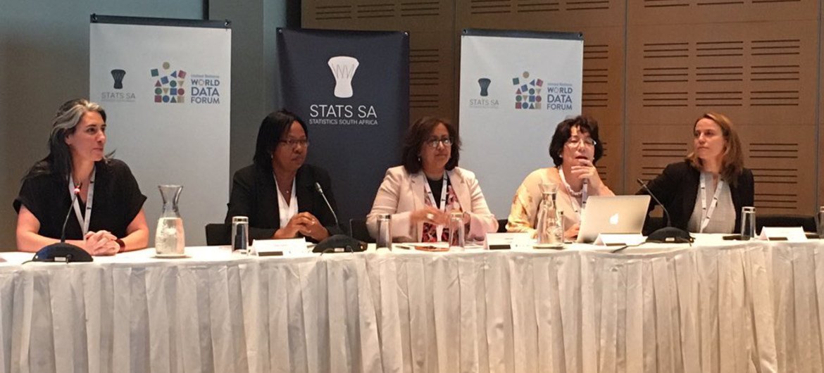 Purna Sen, the Director of Policy Division at UN Women, center, addresses a panel discussion, titled “Gender Data for Decision-making: Strengthening the Links,” at the UN World Data Forum on 17 January 2017.