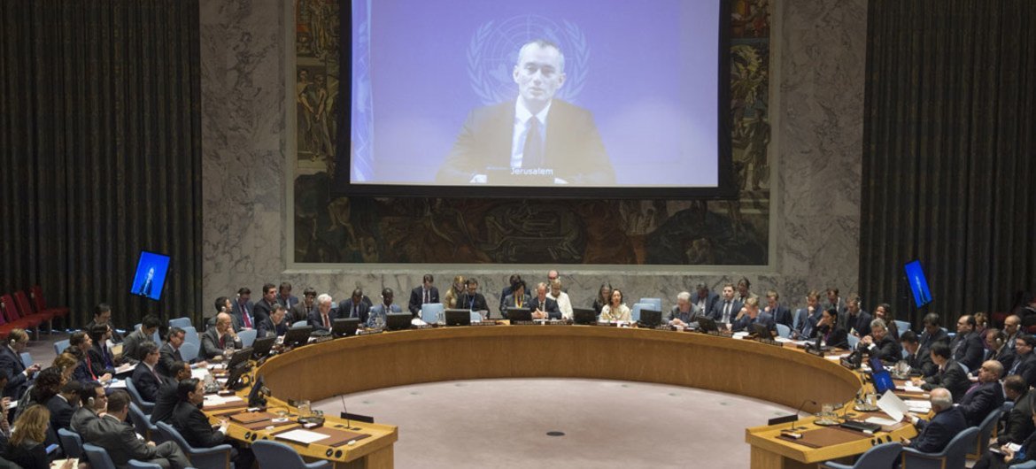 UN Special Coordinator for the Middle East Peace Process Nickolay Mladenov addresses the Security Council via videoconference.