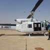 UNHAS helicopter leaving Maiduguri for Rann, the site of a bombed displacement camp. Photo/OCHA