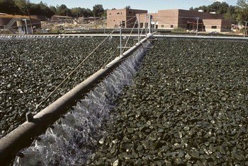 Filtro de tratamiento de aguas residuales en una planta de Connecticut, Estados Unidos. Foto: ONU/Evan Schneider