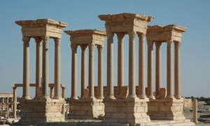 Le Tétrapyle sur le site de Palmyre, inscrit sur la Liste du patrimoine mondial de l’UNESCO.