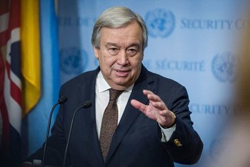 Secretary-General António Guterres addresses reporters at UN Headquarters.