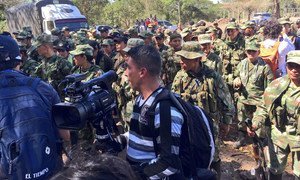 FARC women and men marched to Pondores, in La Guajira (Colombia), where laying down of arms will take place with the presence of the UN Mission.