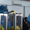 Une femme membre du Parlement fédéral somalien vote lors du premier tour de l'élection présidentielle à Mogadiscio le 8 février 2017. 