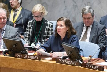 La Cheffe de cabinet du Secrétaire général, Maria Luiza Ribeiro Viotti, devant le Conseil de sécurité. Photo ONU/Rick Bajornas