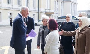 United Nations Special Envoy for Syria Staffan de Mistura welcomes a delegation of Syrian women during the Intra-Syrian talks, Geneva. 23 February 2017.