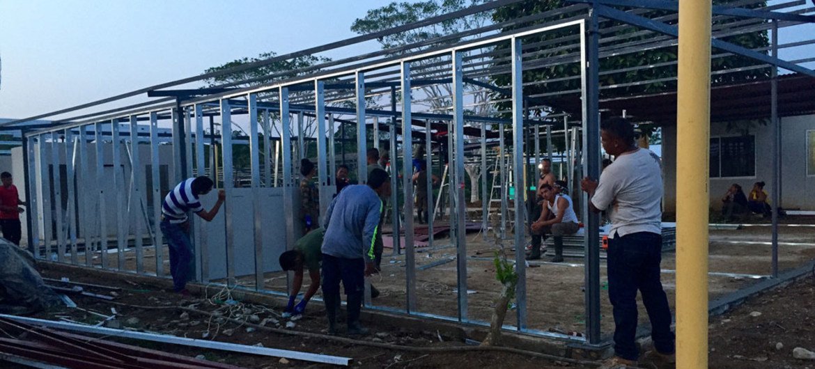Work taking place on a camp where the UN Mission in Colombia will verify the laying down of arms by the Revolutionary Armed Forces of Colombia-People's Army (FARC-EP).