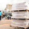 Relief supplies being transported at an airport in Sierra Leone during the response to west Africa Ebola outbreak. September 2014.