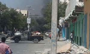 索马里首都摩加迪沙炸弹爆炸袭击现场。（资料图片）