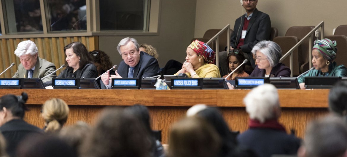 Secretary-General António Guterres holds a town hall meeting with civil society organizations associated with the 61st session of the UN Commission on the Status of Women.