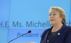 Michelle Bachelet, President of Chile speaks during Special Session of the Human Rights Council.