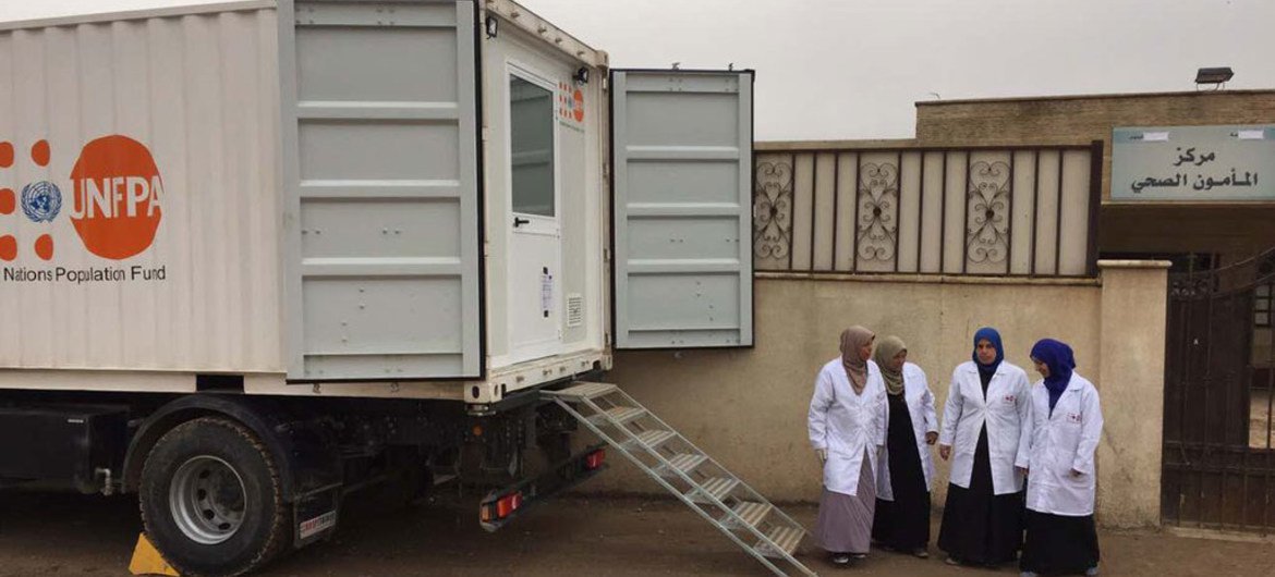 A mobile delivery unit UNFPA deployed inside West Mosul, Iraq, to meet lifesaving needs of primary healthcare for women and girls.